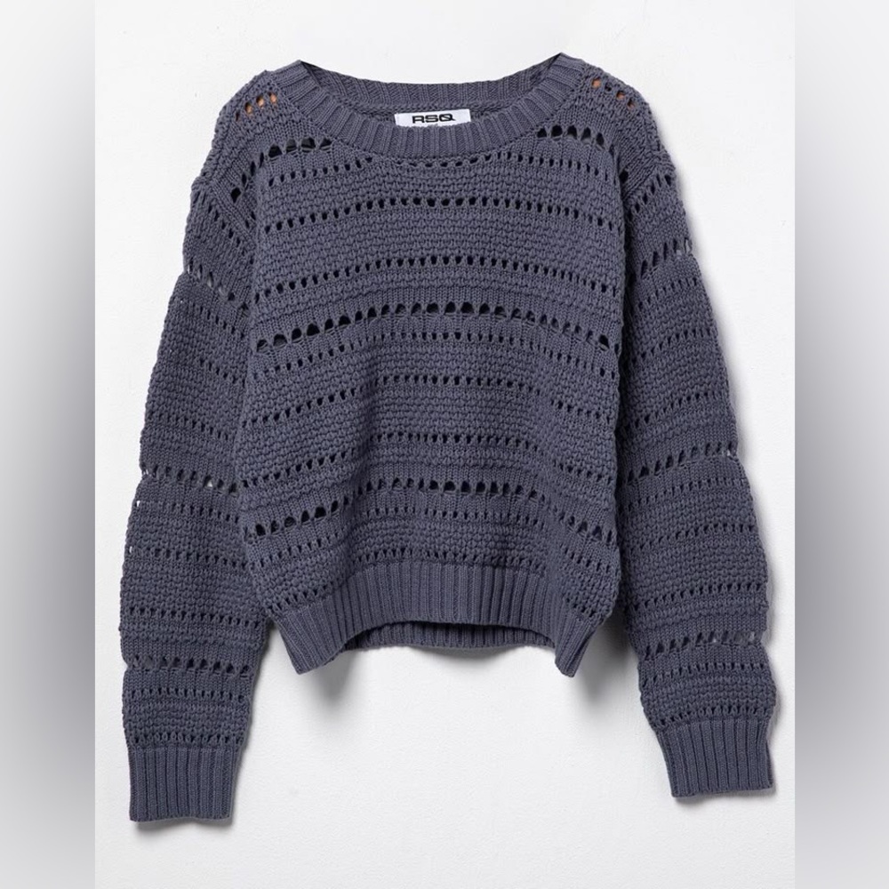 RSQ solid open weave crewneck sweater Girls XL
